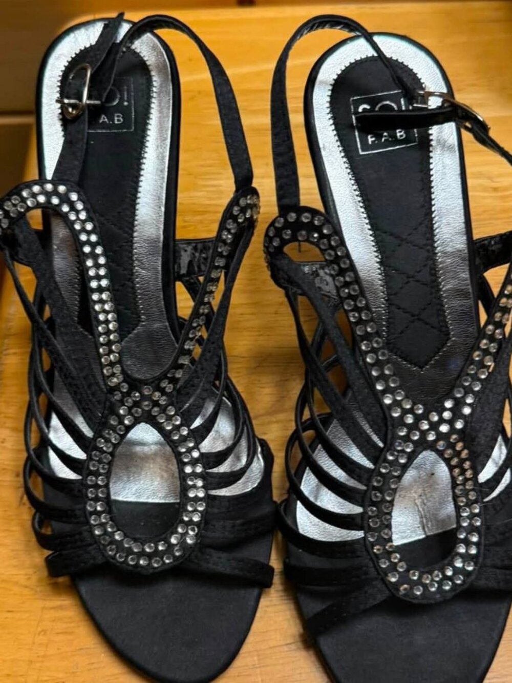 So! F.A.B Black and Silver Sandals Size 37 5/$25